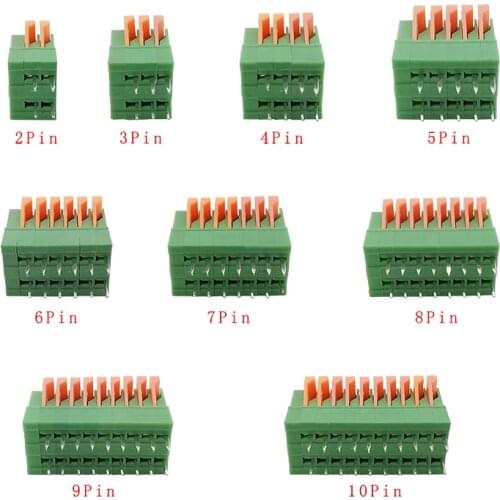 5/10Pcs KF141R KF141V 2.54mm Pitch 2/3/4/5/6/7/8/9/10 Pin Straight/Bent Foot Spring PCB Terminal Blocks Connector Green