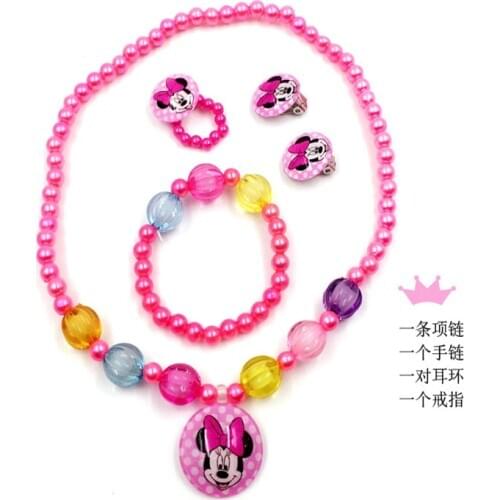 5pcs/lot Disney cartoon Mickey Mouse children necklace+bracelet+ring+clip earring girl birthday gift cosmetic accessories toy
