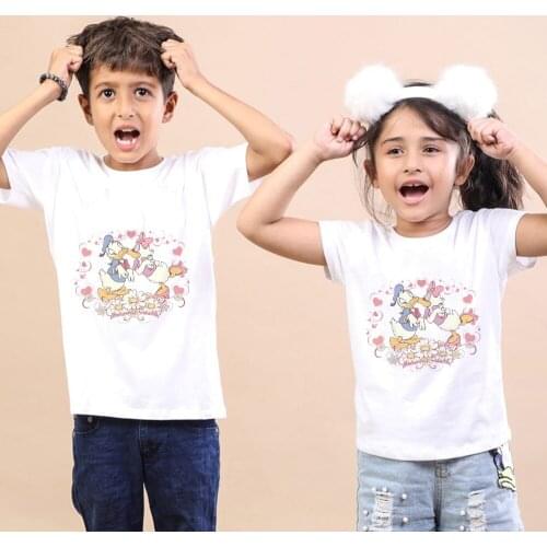 90cm-150cm Disney Girl Boy T-shirt Children White Donald Daisy Duck Printed Top Kids Clothes Summer Kawaii Harajuku T-shirts