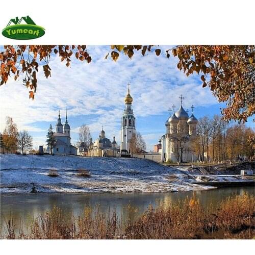 DIY Diamond Embroidery By Number Full Square Diamond Painting Cross Stitch Russia Landscape Church River Mosaic Crystal Picture
