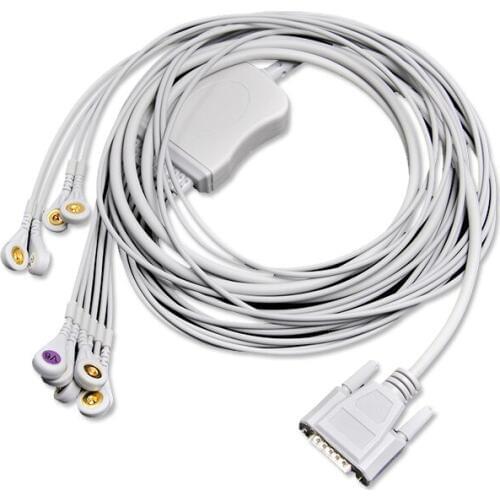 Free Shipping Compatible For Nihon Kohden ECG/EKG Cable ECG-1250,ECG-1350, ECG-9101/9130/9132/9620 AHA Standard 4.0 Snap End