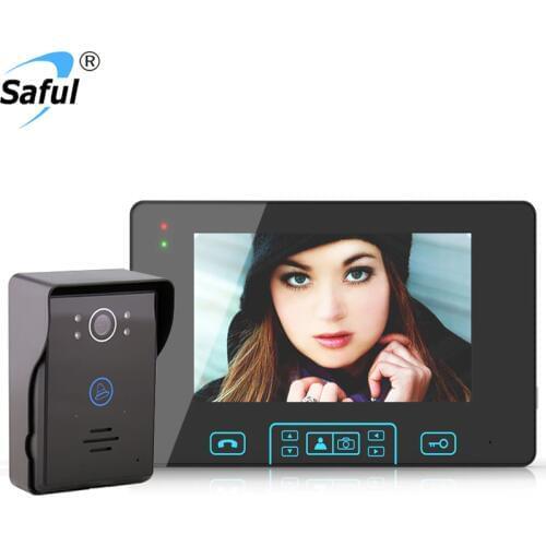 Saful Wireless video Intercom System 7" Color Screen Doorbell Unlock Waterproof 100-240V Residential Security Video Door Phone