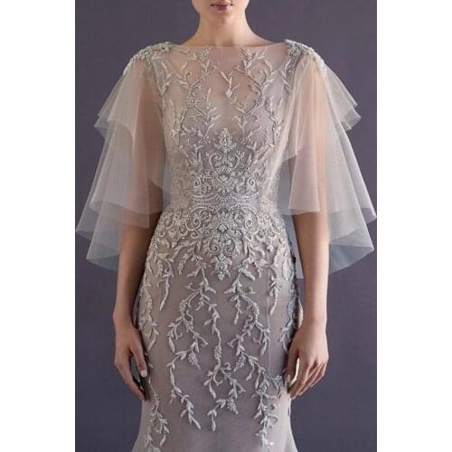 White Bridal Mesh Decoration Jacket Flower Appliqued Glitter Sleeveless 2 layers White Fishnet for Wedding Arm Cover Decorate