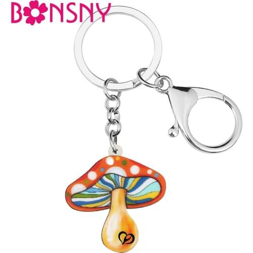 Bonsny Acrylic Cute Colorful Spots Mushroom Keychains Fashion Key Chain Ring Unique Jewelry For Women Girls Teens Charms Gifts