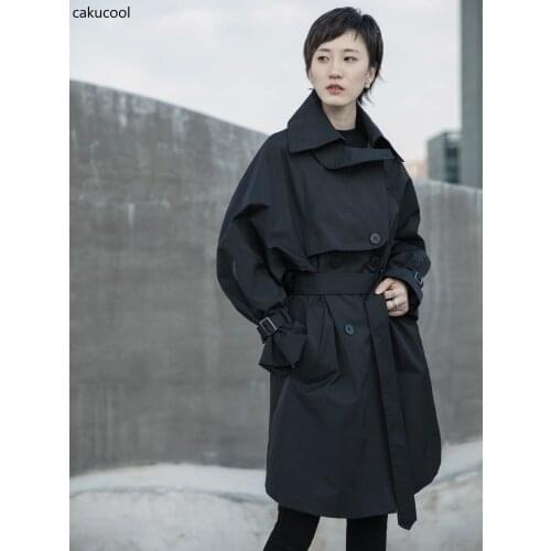 Cakucool 2019 new dark wind original homemade bat sleeve temperament ladies long windbreaker jacket