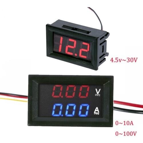 DC 100V 10A Voltmeter Ammeter Blue Red LED Amp Dual Digital Volt Meter Gauge, 4.5V to 30V Voltmeter Voltage Meter