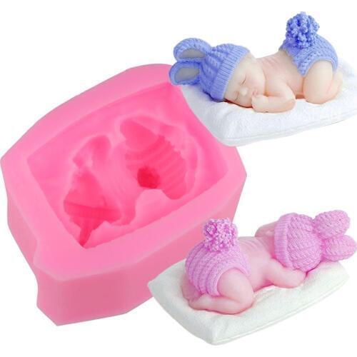 Silicone Fondant Soap Mold 3D Sleeping Baby Non-Stick Candy Making Mold for Baby Shower Birthday Party Cake Decorating Tool
