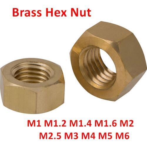 DIN934 Brass Hexagon Nuts M1 M1.2 M1.4 M1.6 M2 M2.5 M3 M4 M5 M6 Brass Hex Nut Copper Nuts