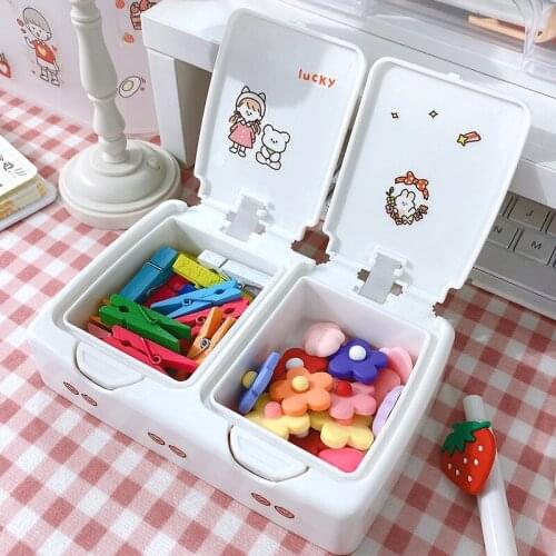 DIY Cute Sticker Plastic Cover Will Pop Up Multifunctional Desktop Dustproof Mini Jewelry Button Storage Box Snack Container