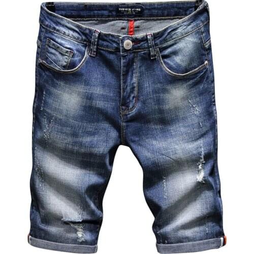 Summer Mens Stretch Short Jeans Fashion Casual High Quality Elastic Denim Shorts Male Brand Ripped Jeans