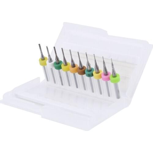 10pcs 0.5/0.6/0.7/0.8/0.9/1.0/1.1/1.2/1.3/1.4mm PCB End Mill Engraving Bits Cutter 1/8" Shank For Milling Holes Grooves Edges