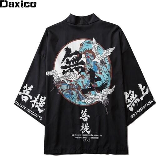 Japanese Style Crane Kimono Japan haori Streetwear Men Women Cardigan Mens yakata Clothing Cosplay Samurai Costume