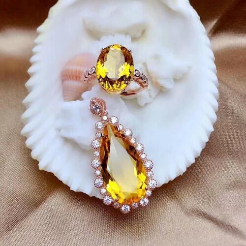 Shilovem 925 sterling silver Piezoelectric citrine Rings pendants necklace Jewelry women trendy new mtzj1318z132500agj