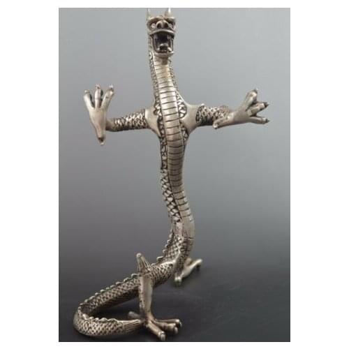 Handwork Collectible Decoration Miao Silver Carve Lifelike Dragon Statue