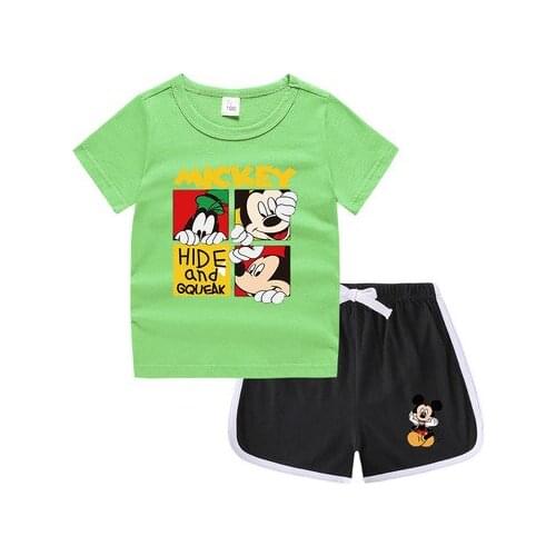 Disney Summer Boys' and Girls' Sportswear Round Neck T-shirt Hot Pants Baby 2PC Base Coat Sweat Absorbing Candy Baby Suit 2-8y