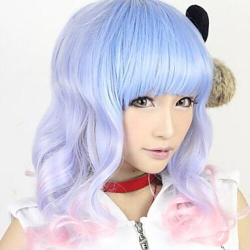 Lolita Wave Wig Inspired by Blue and Pink Mixed Color 55cm Sweet