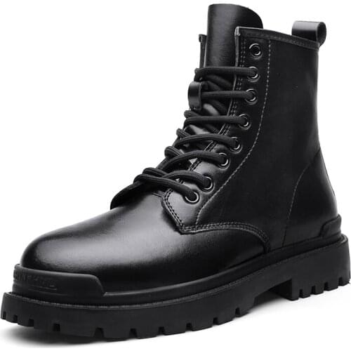 2021 Warm Winter Boots for Men Classic Boots Waterproof Fur Black High Top Smooth Leather Mens Motocyle Boots Motocross Boots