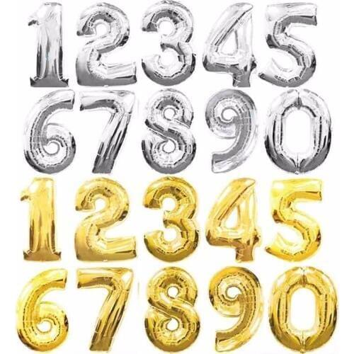 32 inch Silver Golden Large Size Number Foil Balloon Cartoon Festival Wedding Birthday Party Decoration Inflatable Air Balloon
