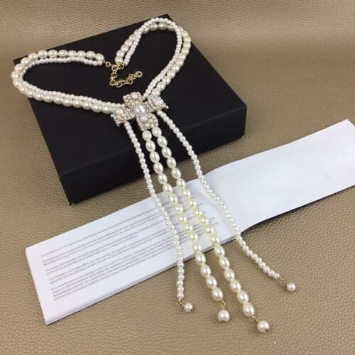 Top Quality Fashion Camellia Pearls Necklace Luxucy Party Cross Sweater Vintage Chain Jewelry Neckalce