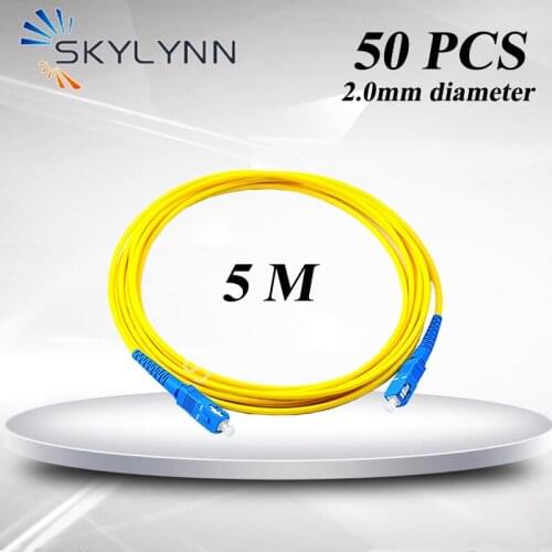 50PCS SC/UPC SM Fiber Optic Patch Cord, G652D/G657A1/G657A2 SX Core 2.0mm Diameter LSZH Jacket Jumper Cable 5 Meter