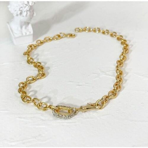 VSnow Textured Gold Color O Shape Chain Geometrical Chokers Necklace for Women Girl Exquisite Rhinestone Hollow Necklace Jewelry