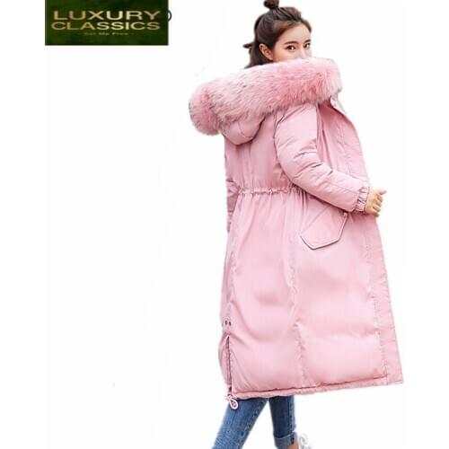 Parkas 2021 Winter Long Jacket Women Big Fur Hat Warm Clothes Casual Cotton Padded Coat Female Tops Chaqueta Mujer LWL924