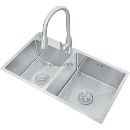 Left Small Right Big Opposite Direction 304 Stainless Steel Sink, Kitchen Sink, Double Sink, Thickened Manual Sink Under Counter