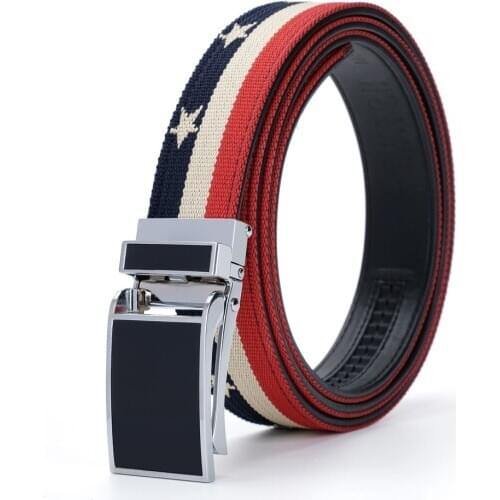 Top brand Men Casual Canvas Webbing Cloth Stripe Strap Belts Heavy Duty Adjustable Automatic Ratchet Belt Red White Navy Color