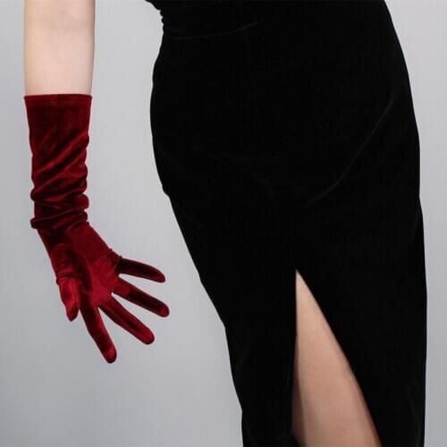 Touchscreen Dark Red Burgundy Velvet Gloves Elbow Evening Long Stretchy Velours Flannel urne mariage Grey Black Prom Gloves