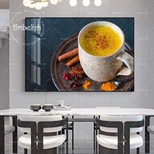 Embelish Golden Milk With Spices Large Home Kitchen Decor Coffee Shop Wall Art Pictures HD Print Canvas Paintings Home Posters