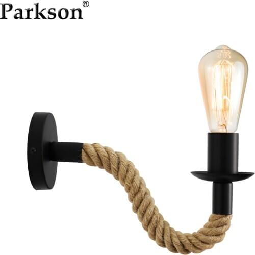 Vintage Retro Hemp Rope Wall Lamp American Industrial Decor Sconce Wall Lights For Home Bedside Lamp Dining Room Bedroom Light
