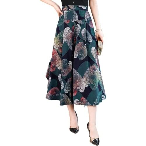 2020 New Summer Women Flowers Print Wide Leg Pants Plus Size Loose High Waist Skirt Pants Female Casual Ankle-Length Plaid Pants