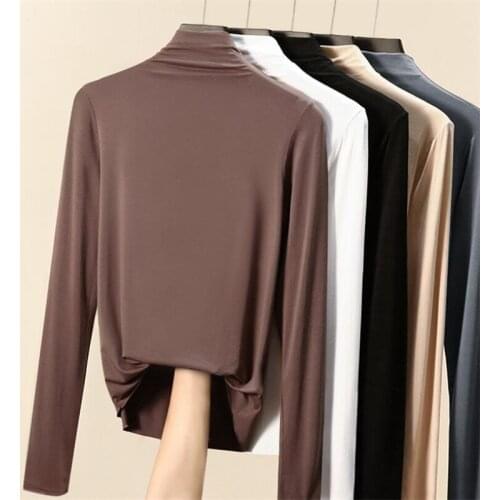 Fall/winter Womens Pullover Modal Stretch Casual Pullover Fashion Slim Turtleneck Warm Female Bottoming Shirt