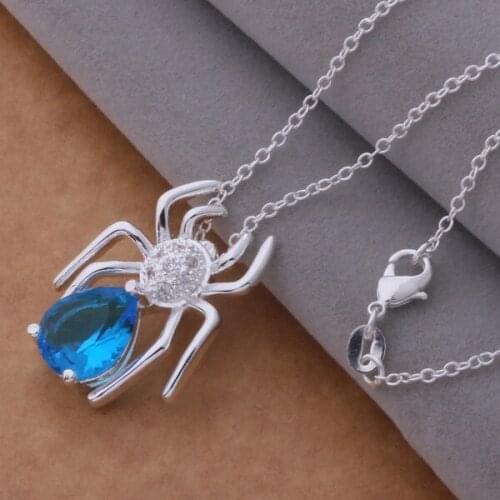 AN709 Hot sterling Necklace fashion jewelry pendant Spider inlaid blue stone /hdfapuma bhrajyya silver color