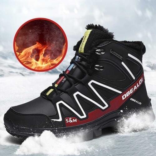 Winter New Leather Non-slip Men Boots High Top Super Warm Plush Snow Boots Outdoor Casual Men Shoes Fashion Men Boots Plus Size