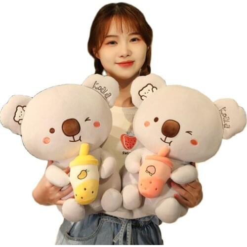 1pc 20-60cm Big Size Soft Koala Plush Pillow Kawaii Koala Bears Holding Bubble Cup Dolls Stuffed Animal Sofa Back Cushion Toy