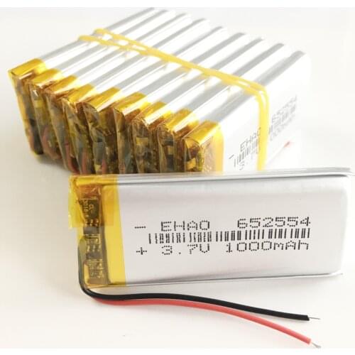 10 pcs 3.7V 1000mAh Lithium Polymer LiPo Rechargeable Battery 652554 For Mp3 PAD DVD E-book bluetooth headset
