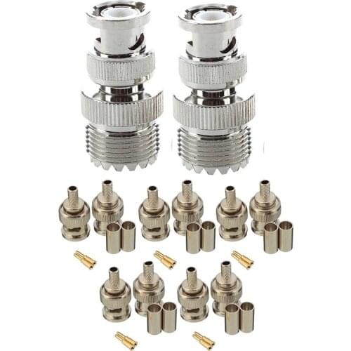 2 Pcs BNC Male Plug to UHF SO239 Female RF Coaxial RF Connector & 10 Sets 3-Piece BNC Male RG58 Plug Crimp Connectors