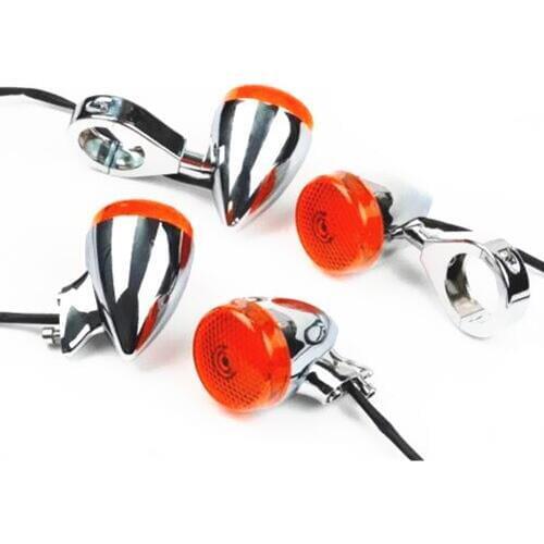 4x Motorcycle Chrome LED Front Rear 39mm Turn Signal Fork Clamp Light For Harley Cruiser Bobber Chopper Touring Atv Scooter