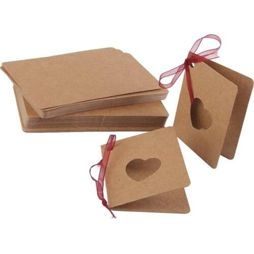 50pcs Card Tag Kraft Paper Hang Tag with Red Rope Hollow Heart Shape Lable for Wedding Birthday Decoration