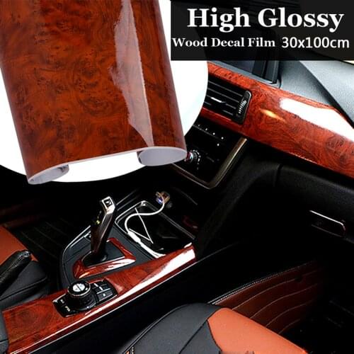 Car Dashboard Panel High Glossy Wood Grain Vinyl Trim Film Sticker Decor Protector DIY Film Car Interior Moulding Stylish