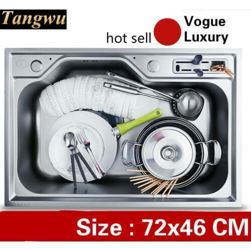 Free shipping Home high quality kitchen single trough sink vogue high capacity wash vegetables 304 stainless steel 72x46 CM