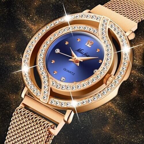 MISSFOX Top Luxury Womens Watches New Rose Gold Brand Bling Diamond Woman Watch Best Selling Waterproof Ladies Watch With Gift