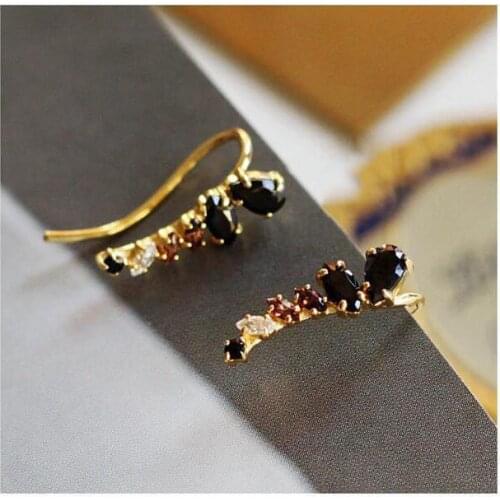 Designer creative inlaid black agate wings leaf earrings retro light luxury charm female brand silver jewelry