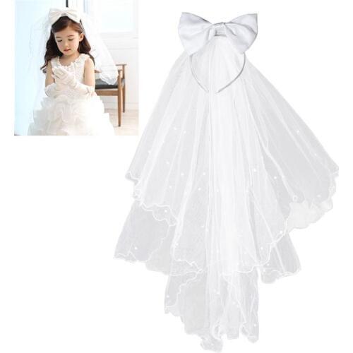 Flower Girl Bridal Veils White Wedding Bridal Veils First Communion Hair Wreath with Bow for Bride Marriage Wedding Accessories