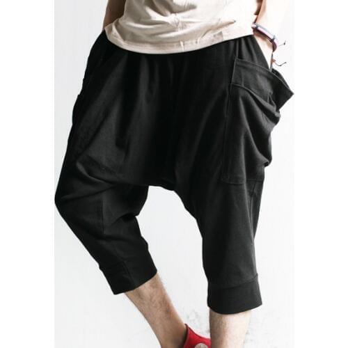 Hot 2021 New Men Plus Size Summer Tide Personality Ro Low-rise Loose Casual Cross Pants Hairstylist Nightclub Black Trouserrs