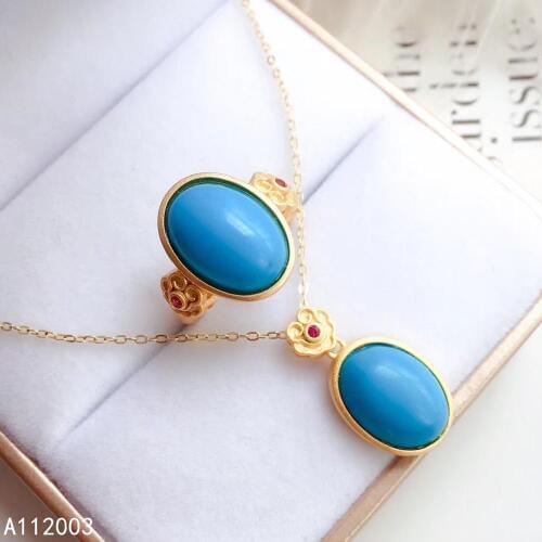 KJJEAXCMY Fine Jewelry 925 sterling silver inlaid blue Turquoise female ring pendant set luxury Support detection