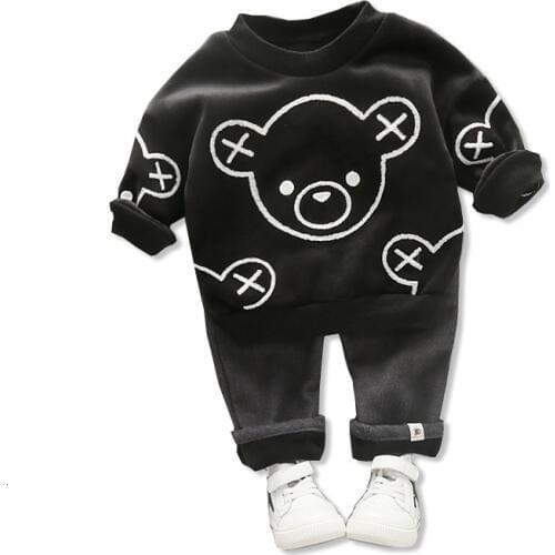 Children Clothes Suits Spring Autumn Baby Girls Boys Clothing Toddler Infant Cartoon Velvet T Shirt Pants 2Pcs/sets Kids Costume