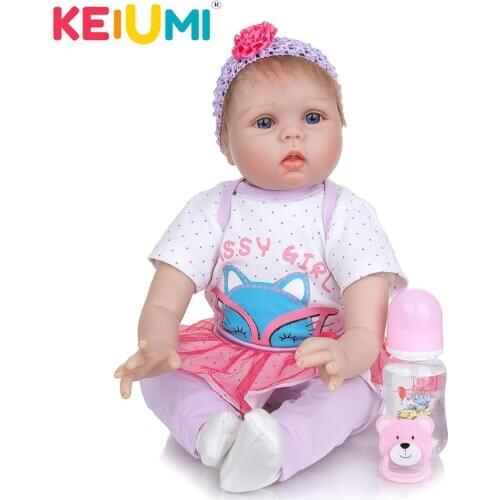 KEIUMI New Arrival 22 Inch Soft Silicone Reborn Baby Girl Doll 55 cm Lifelike Baby Doll With Fiber Hair Childrens Day Gift Toy