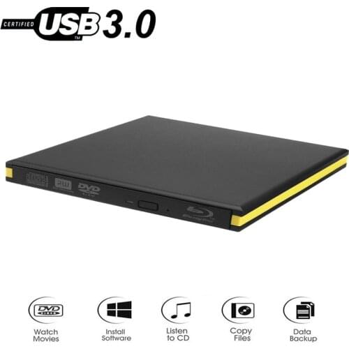 KuWfi External Blu-Ray Drive USB 3.0 Bluray Burner BD-RE CD/DVD RW Writer Play 3D Blu-ray Disc For PC/Laptop